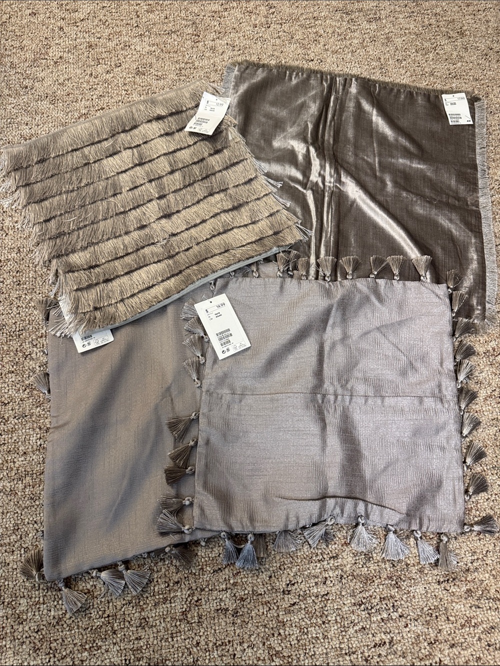 H&M Silver Fringed and Tassel Accent Pillow Covers